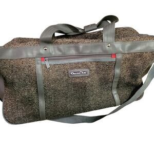 Vintage Oscar De La Renta Luggage Carry On Gray Tweed Tapestry 80s Overnight